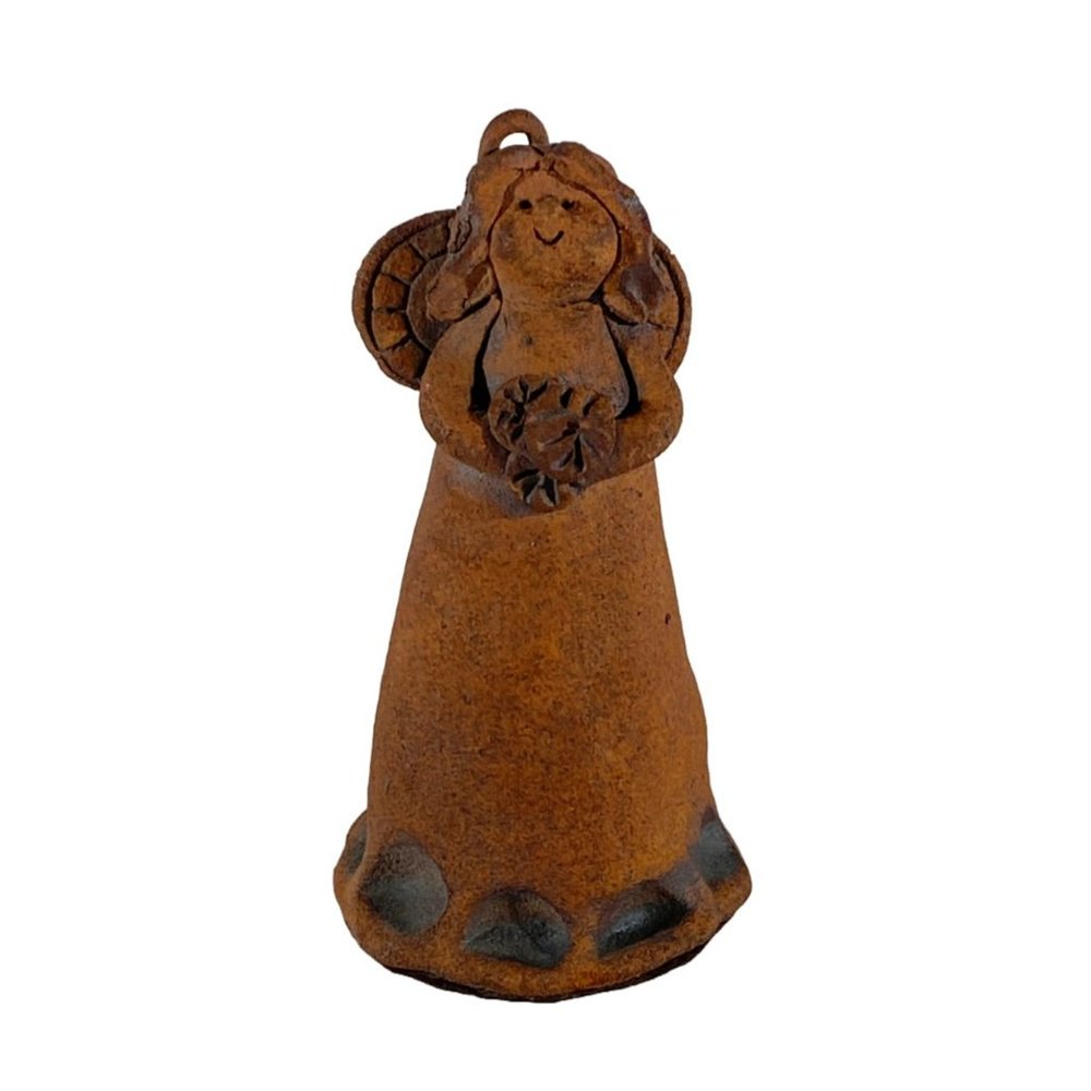 Handmade Redware Angel Figurine Whimsical Primitive Handcrafted Art Pottery